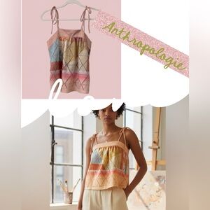 Anthropologie Pastel Geometric Tie-Shoulder Tank — Pink, Blue, Yellow, Orange